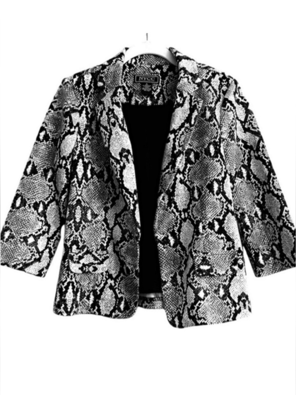 NYC  One Button Blazer Three quarter Sleeve Jacket Black White Size S